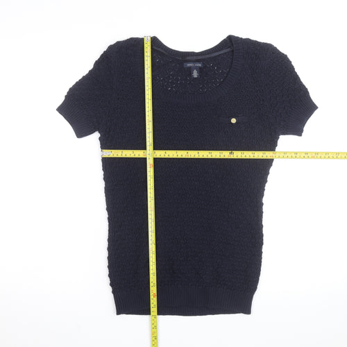 Tommy Hilfiger Women's Blue XS Open-Knit Short Sleeve Jumper