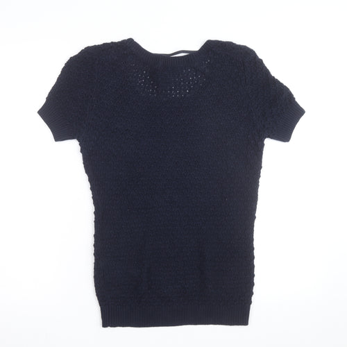 Tommy Hilfiger Women's Blue XS Open-Knit Short Sleeve Jumper