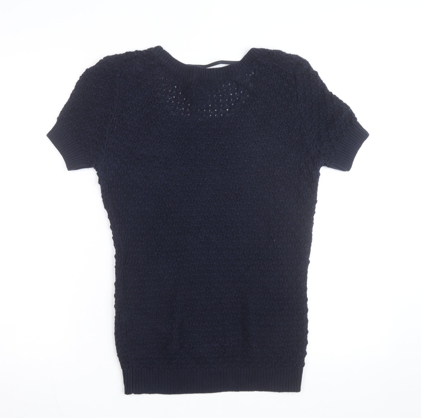 Tommy Hilfiger Women's Blue XS Open-Knit Short Sleeve Jumper