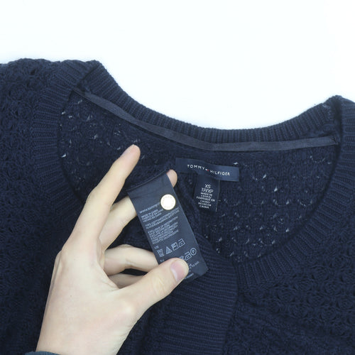 Tommy Hilfiger Women's Blue XS Open-Knit Short Sleeve Jumper