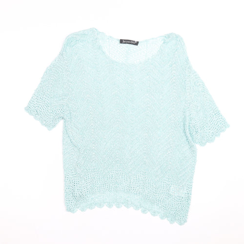 Jacques Vert Women's Blue Open-Knit Short Sleeve Pullover Jumper L