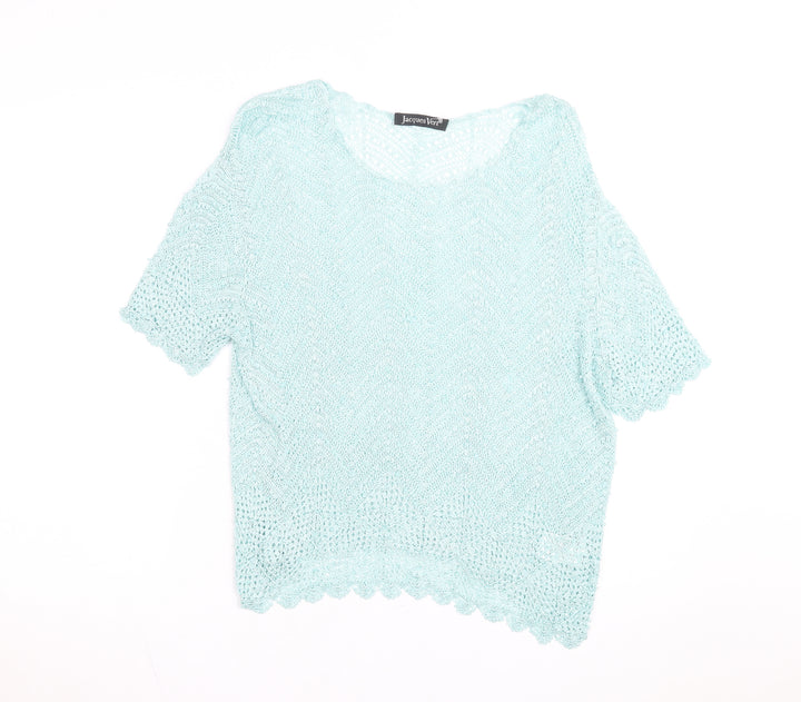 Jacques Vert Women's Blue Open-Knit Short Sleeve Pullover Jumper L