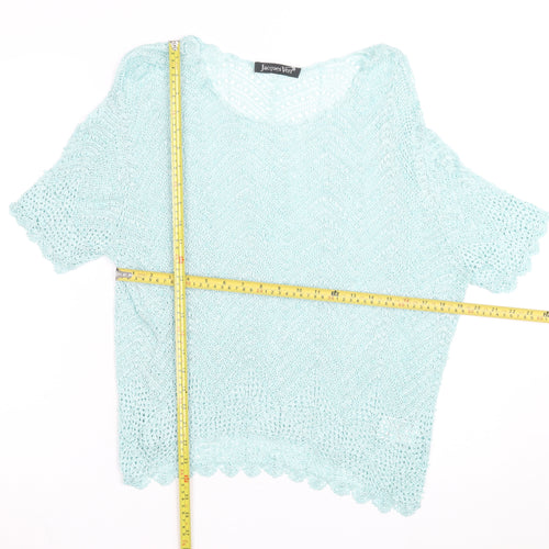 Jacques Vert Women's Blue Open-Knit Short Sleeve Pullover Jumper L