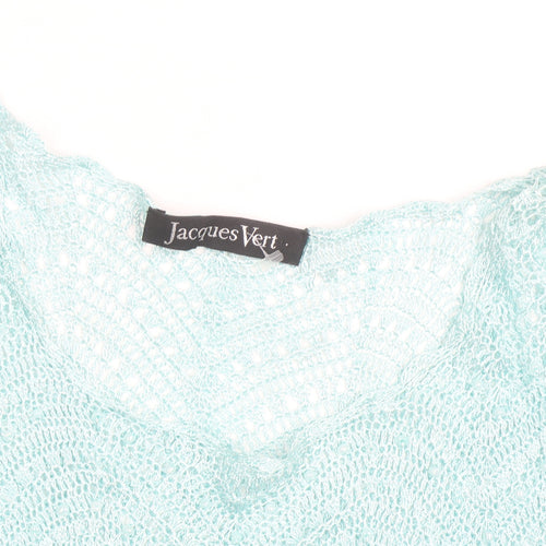 Jacques Vert Women's Blue Open-Knit Short Sleeve Pullover Jumper L