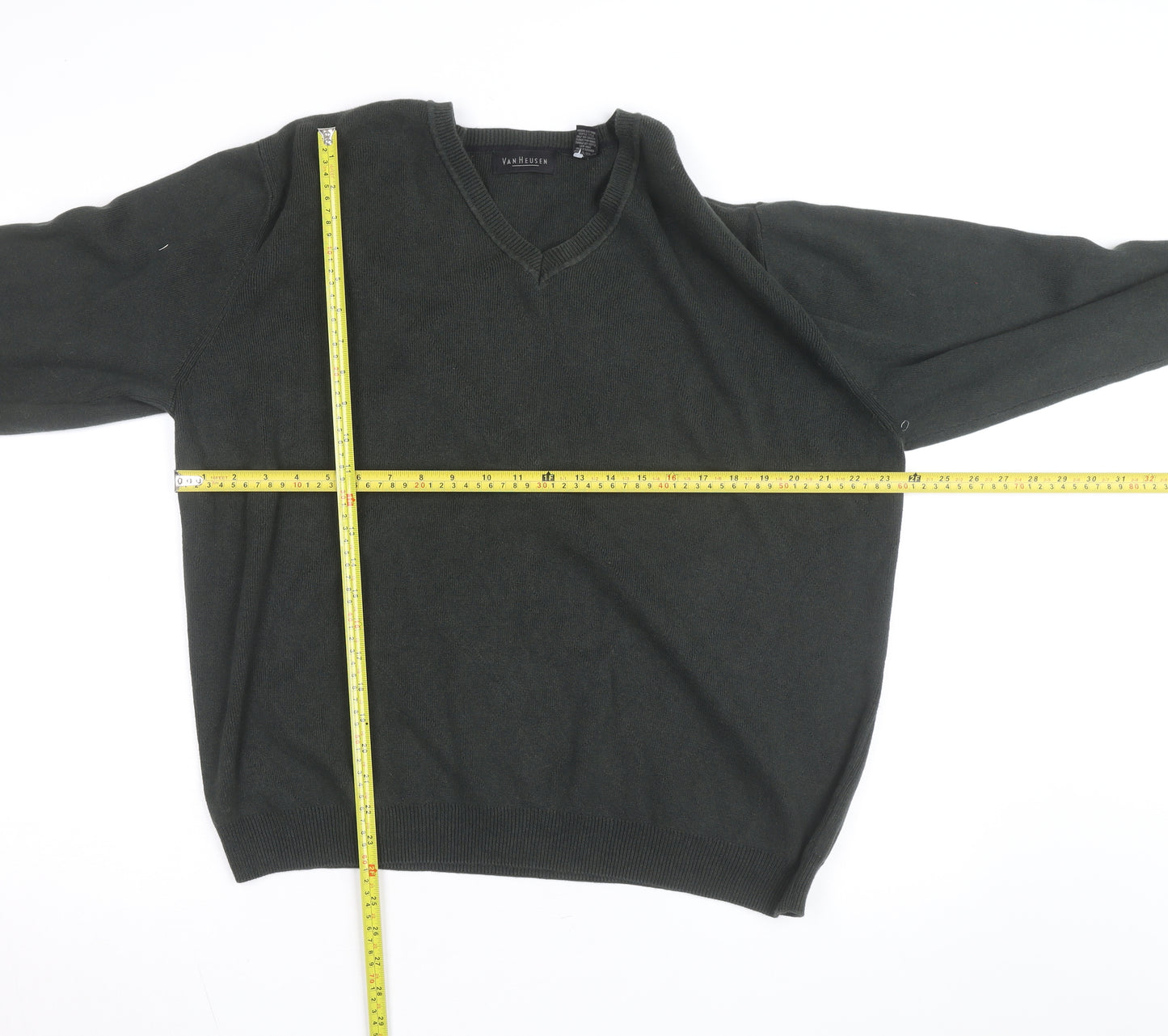 Van Heusen Men's Green Cotton V-Neck Pullover Jumper L