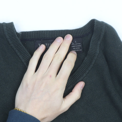 Van Heusen Men's Green Cotton V-Neck Pullover Jumper L