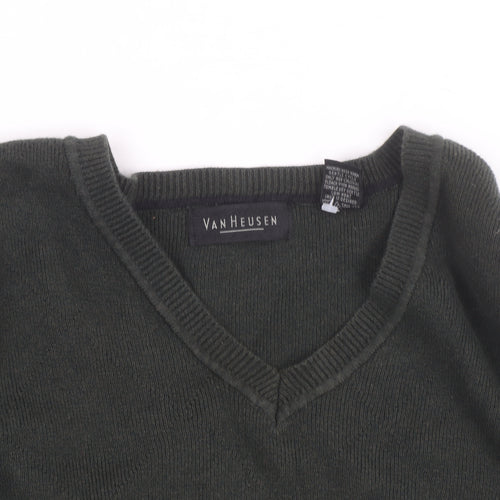 Van Heusen Men's Green Cotton V-Neck Pullover Jumper L