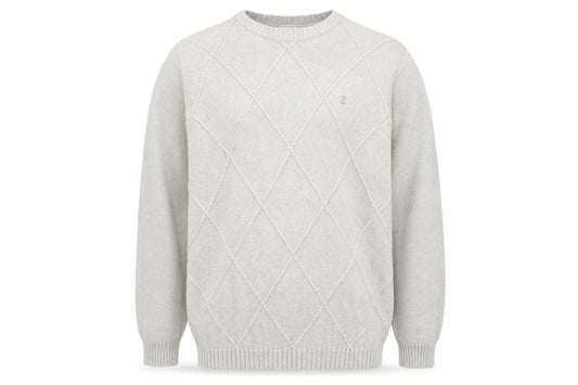 Front view of Izod Men's Beige Cotton Argyle Crew Neck Jumper, size L