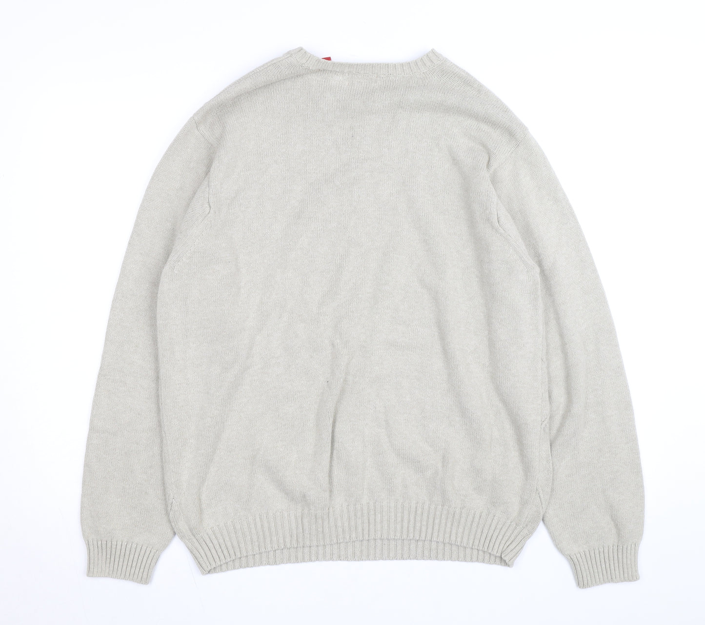 Izod Men's Beige Cotton Argyle Crew Neck Jumper Size L