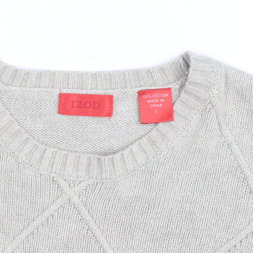 Izod Men's Beige Cotton Argyle Crew Neck Jumper Size L