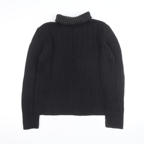 Next Girls Black Roll Neck Ribbed Jumper Large Cotton Blend Pullover