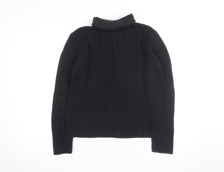 Next Girls Black Roll Neck Ribbed Jumper Large Cotton Blend Pullover