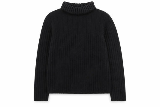 Front view of Next girls’ black roll neck ribbed jumper large cotton blend pullover