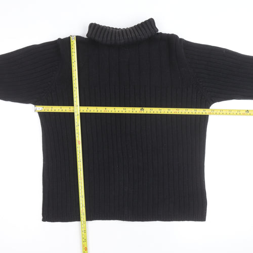Next Girls Black Roll Neck Ribbed Jumper Large Cotton Blend Pullover
