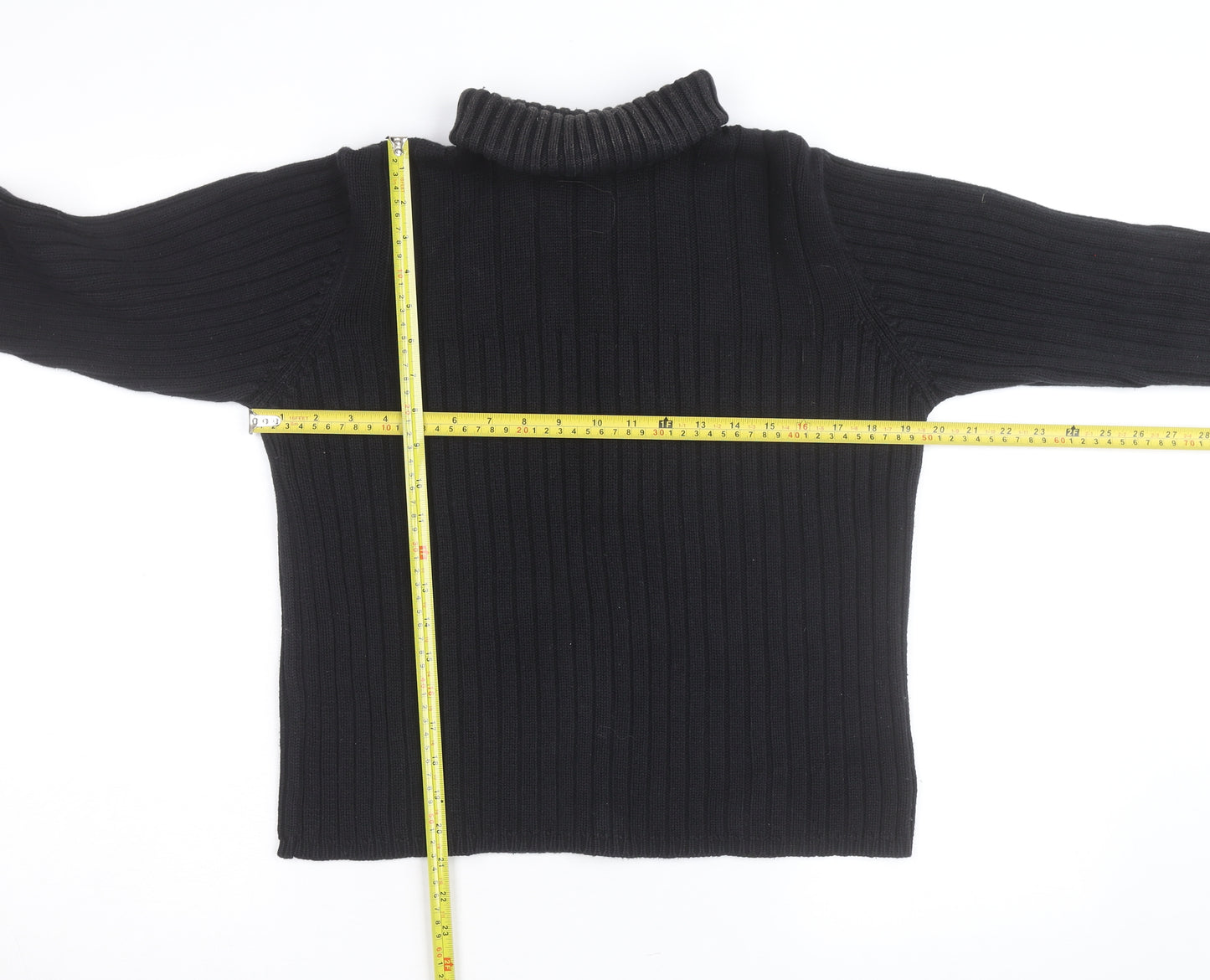 Next Girls Black Roll Neck Ribbed Jumper Large Cotton Blend Pullover