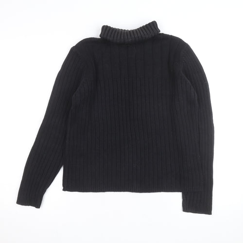 Next Girls Black Roll Neck Ribbed Jumper Large Cotton Blend Pullover