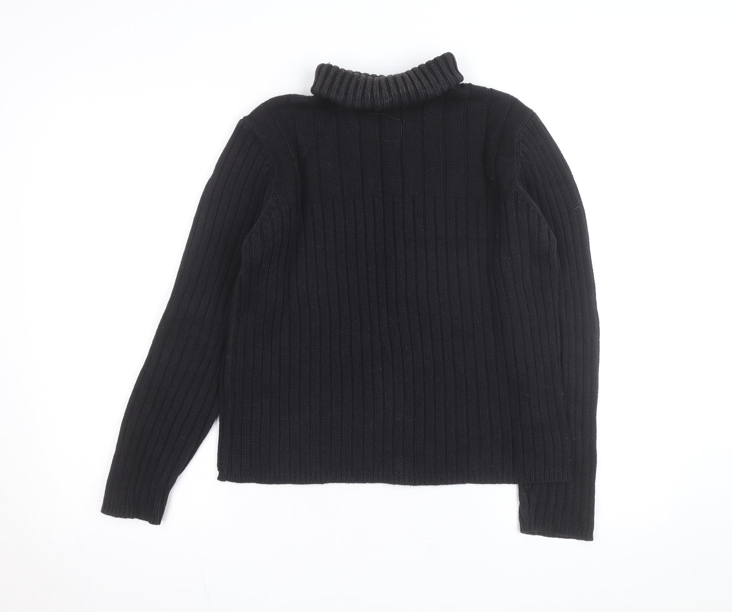Next Girls Black Roll Neck Ribbed Jumper Large Cotton Blend Pullover