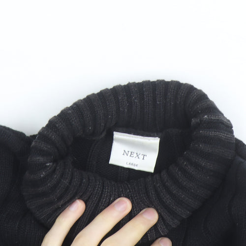 Next Girls Black Roll Neck Ribbed Jumper Large Cotton Blend Pullover