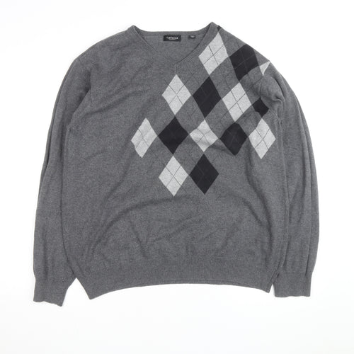 Van Heusen Men's Grey Argyle V-Neck Cotton Jumper XL
