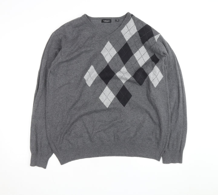 Van Heusen Men's Grey Argyle V-Neck Cotton Jumper XL