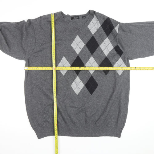 Van Heusen Men's Grey Argyle V-Neck Cotton Jumper XL