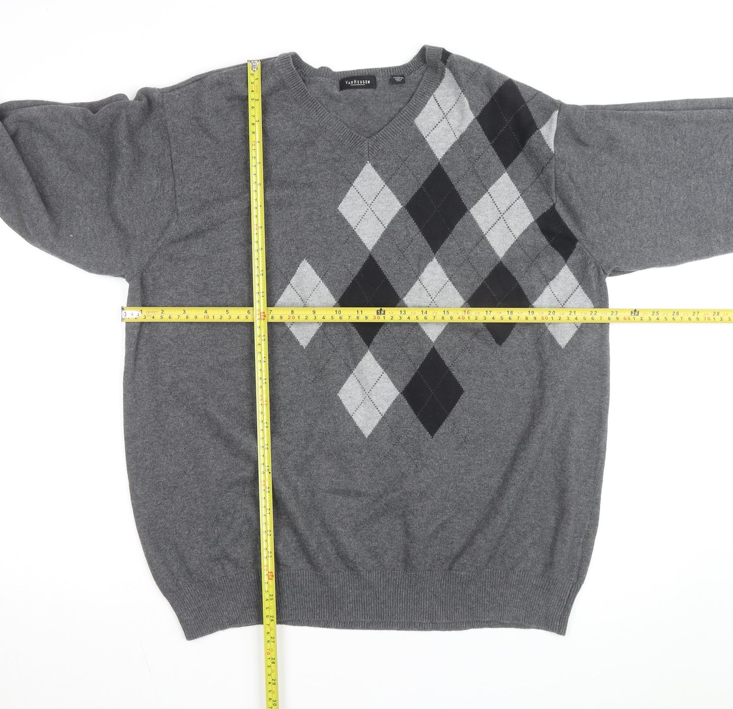 Van Heusen Men's Grey Argyle V-Neck Cotton Jumper XL
