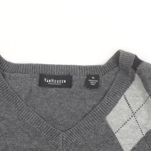 Van Heusen Men's Grey Argyle V-Neck Cotton Jumper XL