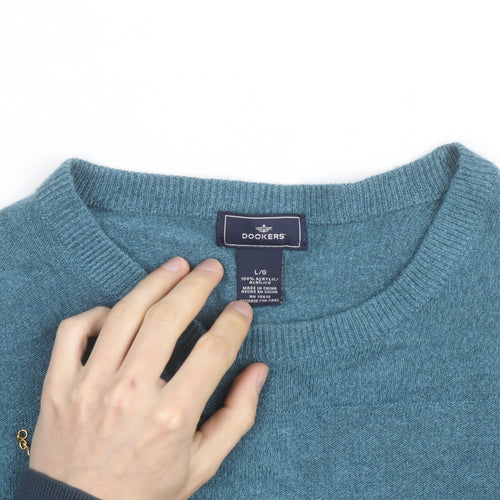 Dockers Men Blue Acrylic Crew Neck Pullover Jumper L