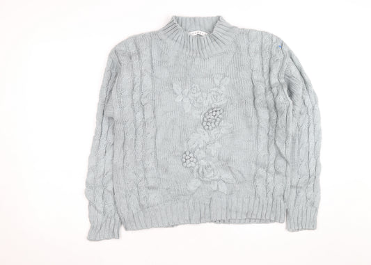 CHINAWEAR Men’s Grey Cable-Knit Acrylic Jumper M High Neck