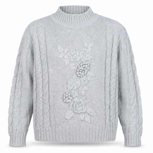 CHINAWEAR Men’s Grey Cable-Knit Acrylic Jumper M High Neck
