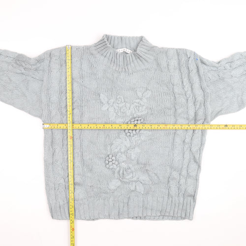CHINAWEAR Men’s Grey Cable-Knit Acrylic Jumper M High Neck