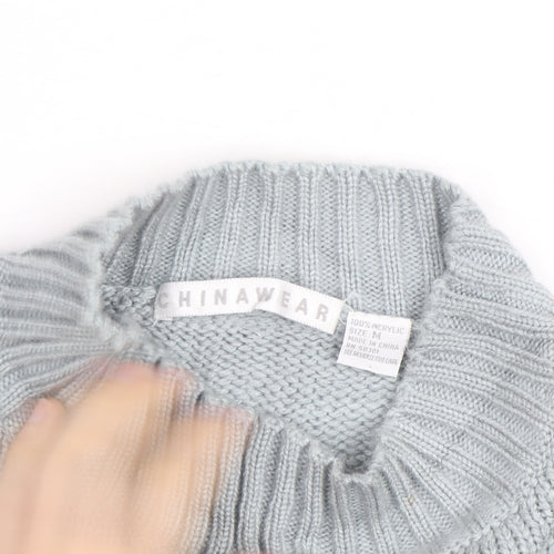 CHINAWEAR Men’s Grey Cable-Knit Acrylic Jumper M High Neck