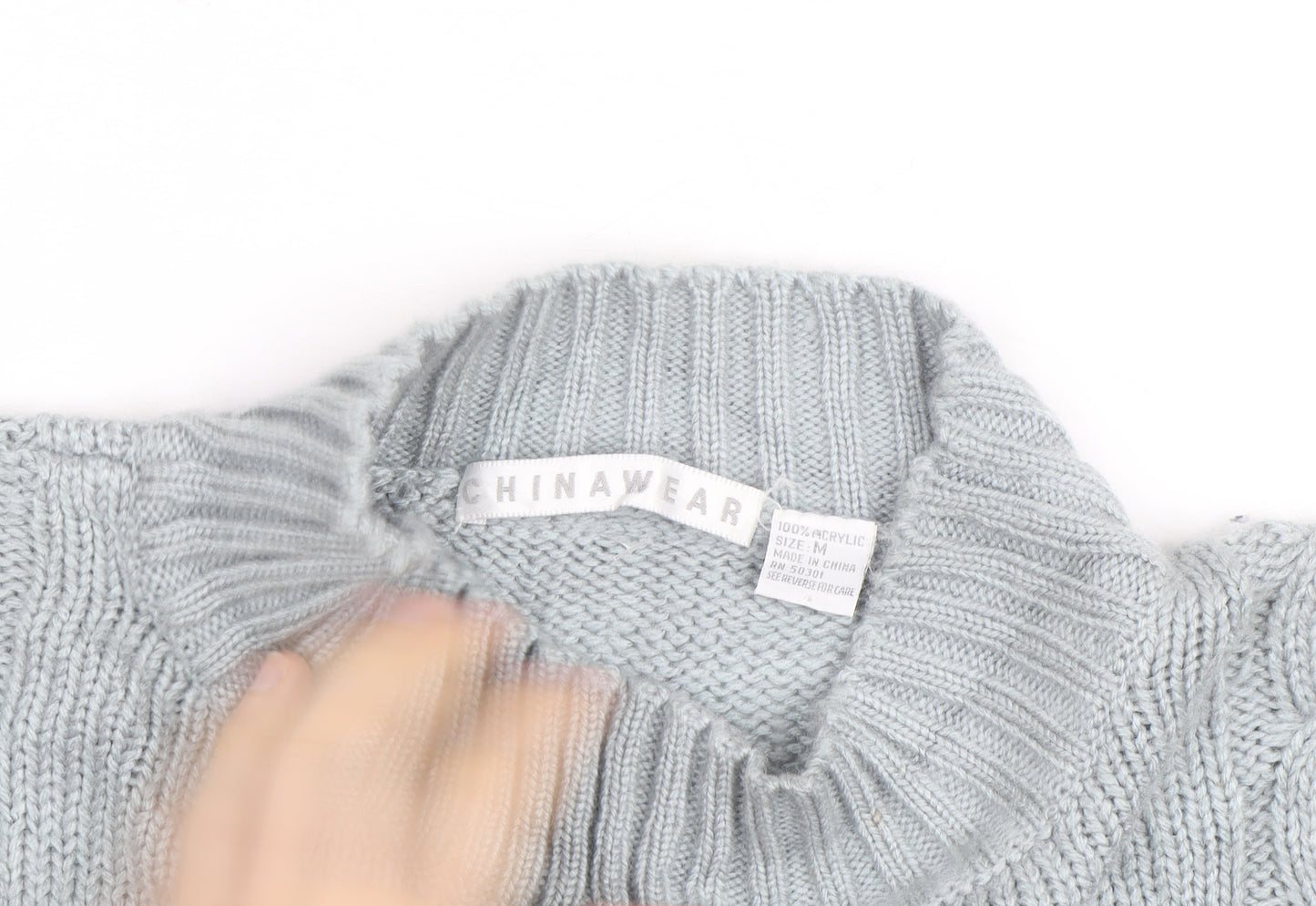 CHINAWEAR Men’s Grey Cable-Knit Acrylic Jumper M High Neck
