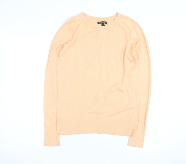Massimo Dutti Women's Beige Crew Neck Cotton Silk Cashmere Jumper Size S