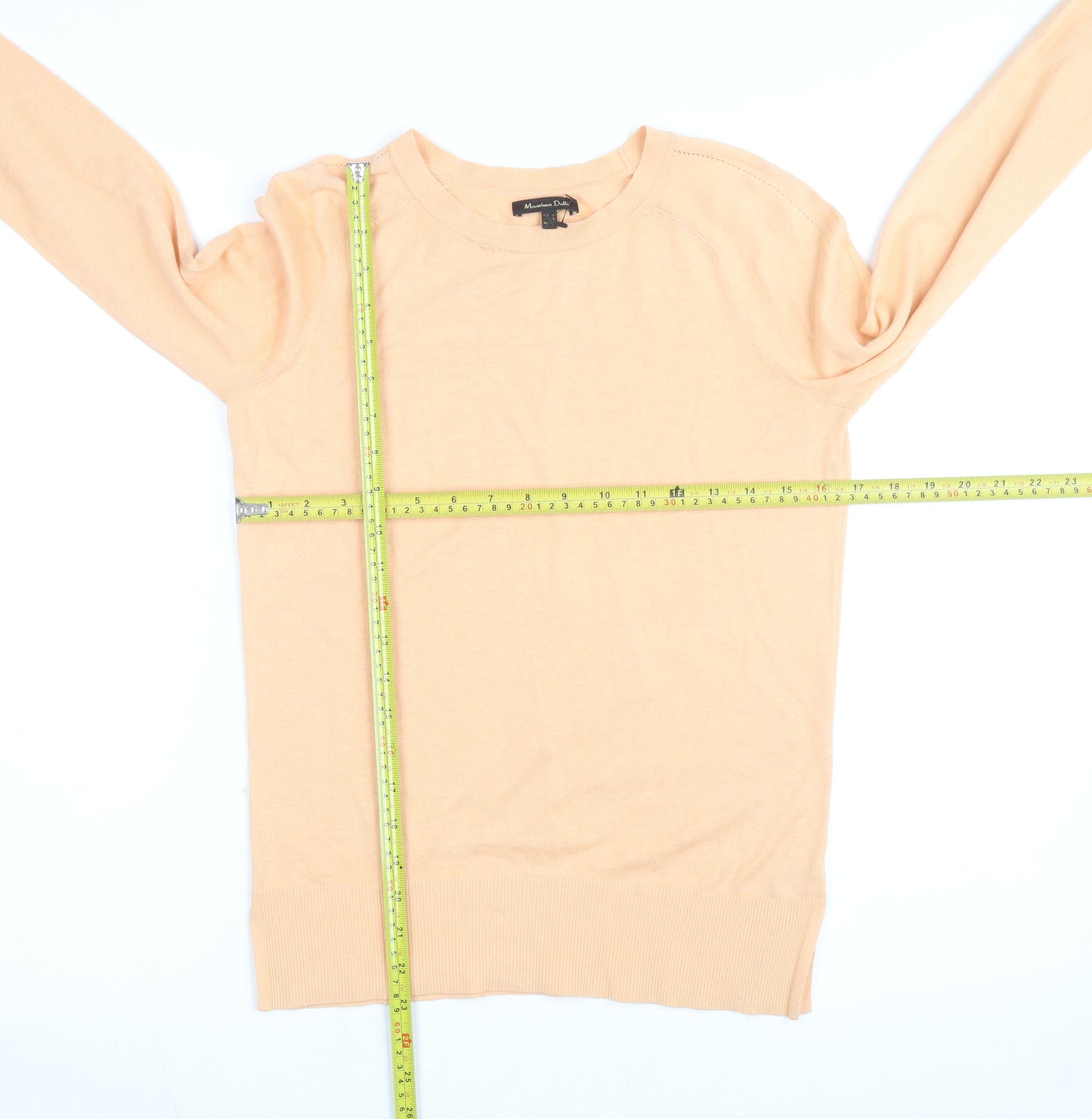 Massimo Dutti Women's Beige Crew Neck Cotton Silk Cashmere Jumper Size S