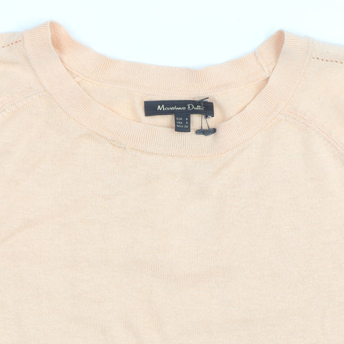 Massimo Dutti Women's Beige Crew Neck Cotton Silk Cashmere Jumper Size S