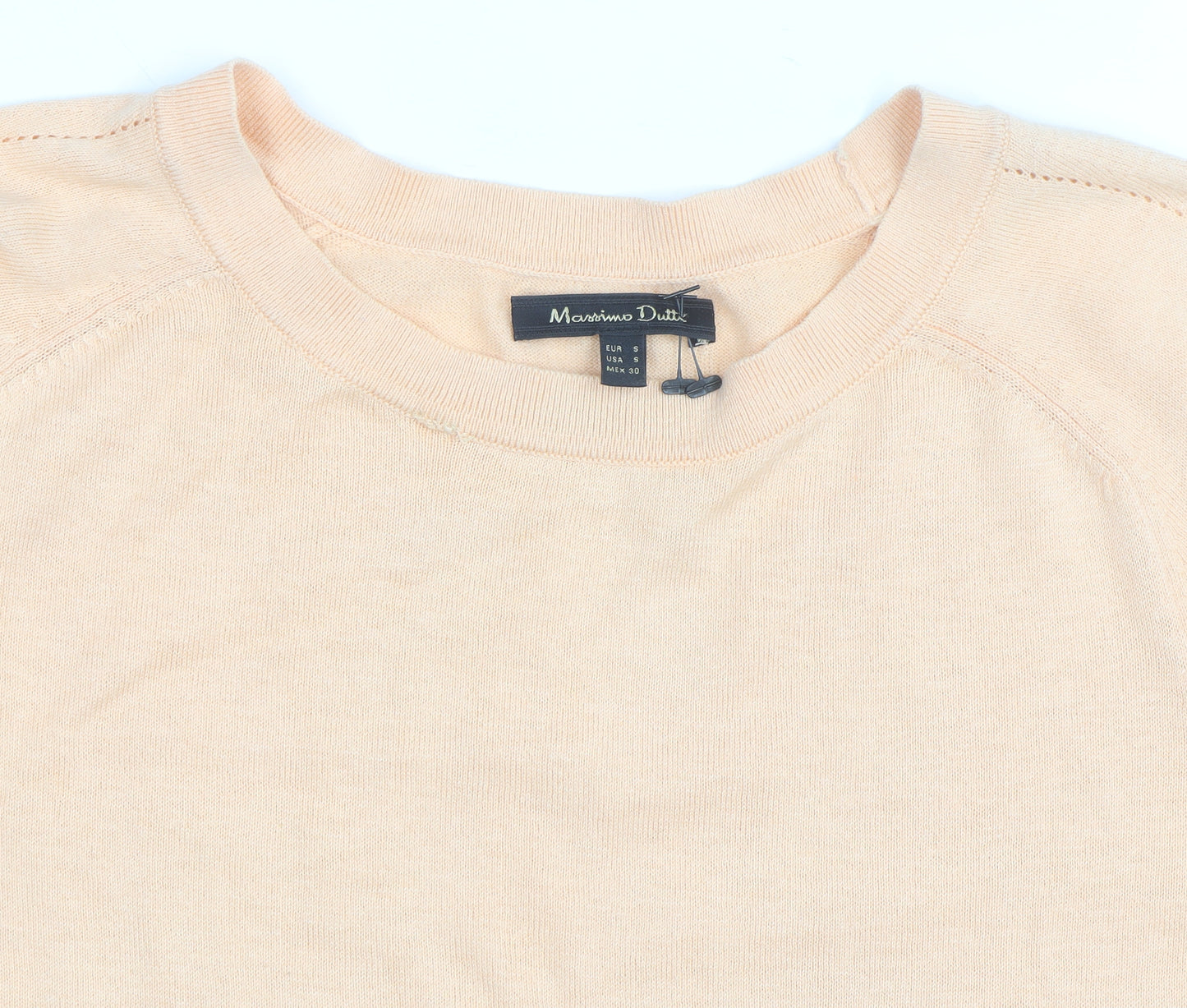 Massimo Dutti Women's Beige Crew Neck Cotton Silk Cashmere Jumper Size S