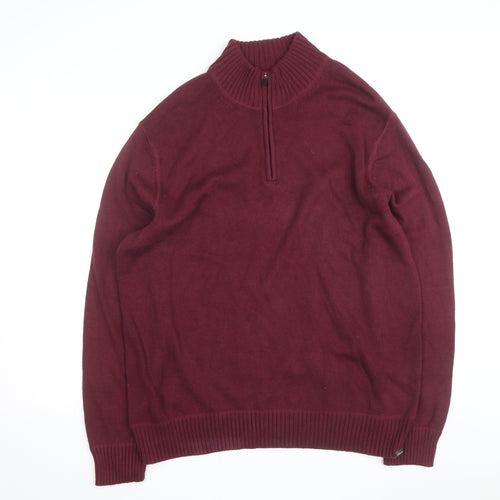 Eddie Bauer Mens XL Red 1/4 Zip Cotton Knit Jumper