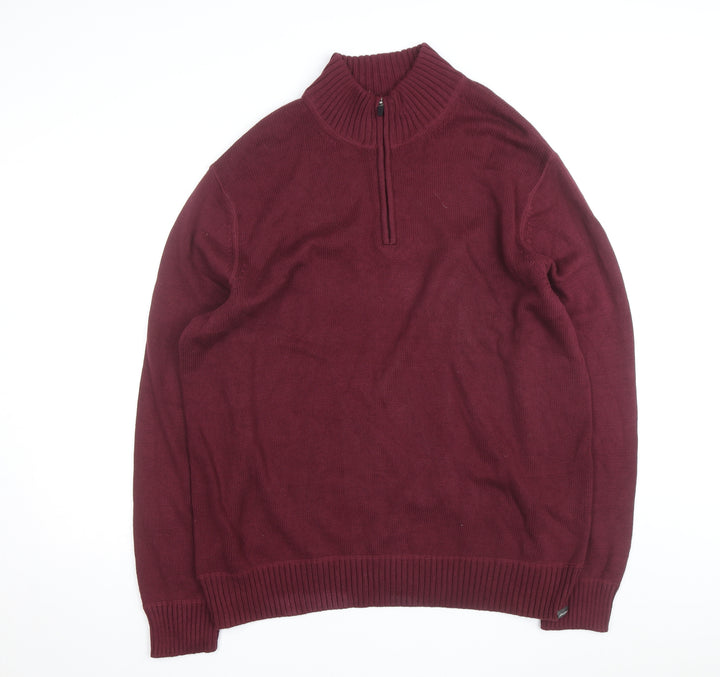 Eddie Bauer Mens XL Red 1/4 Zip Cotton Knit Jumper