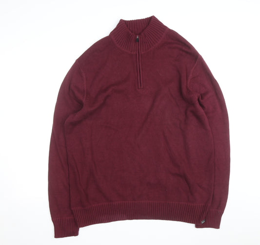 Eddie Bauer Mens XL Red 1/4 Zip Cotton Knit Jumper
