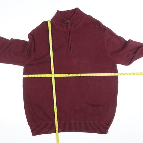 Eddie Bauer Mens XL Red 1/4 Zip Cotton Knit Jumper