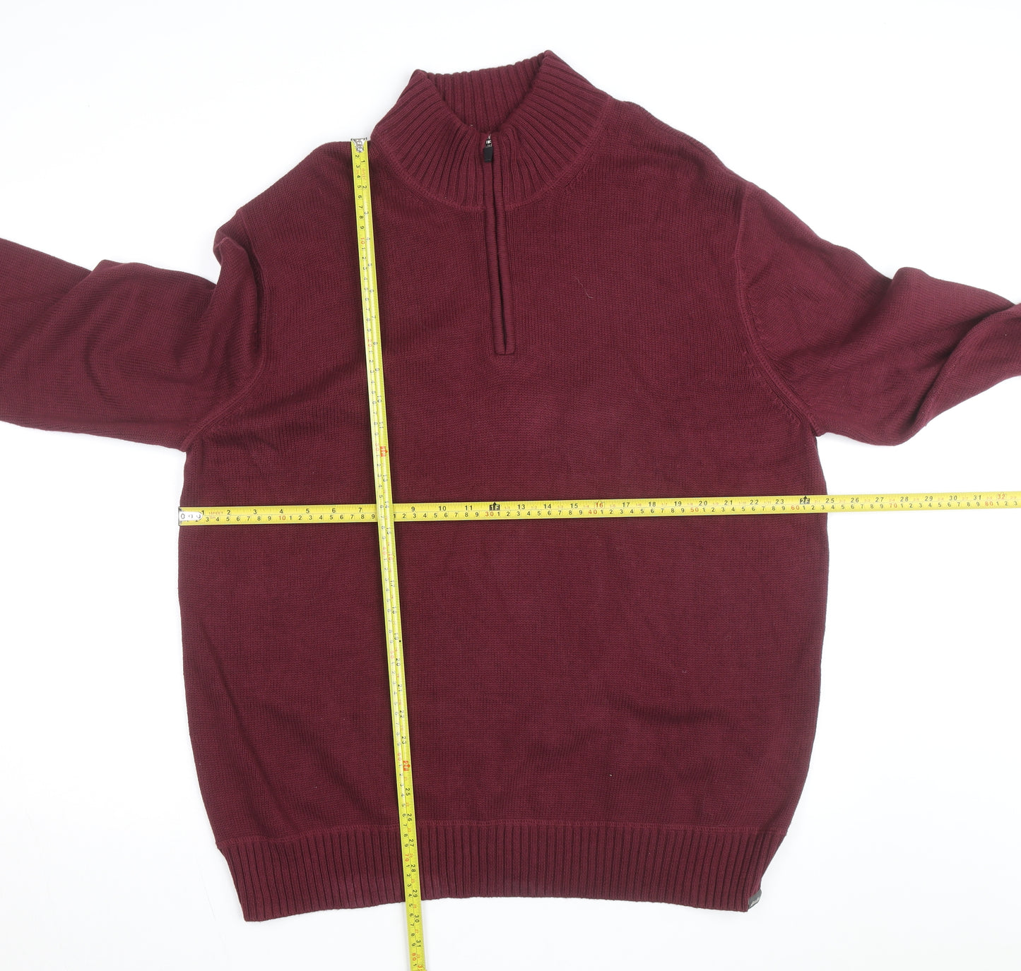 Eddie Bauer Mens XL Red 1/4 Zip Cotton Knit Jumper