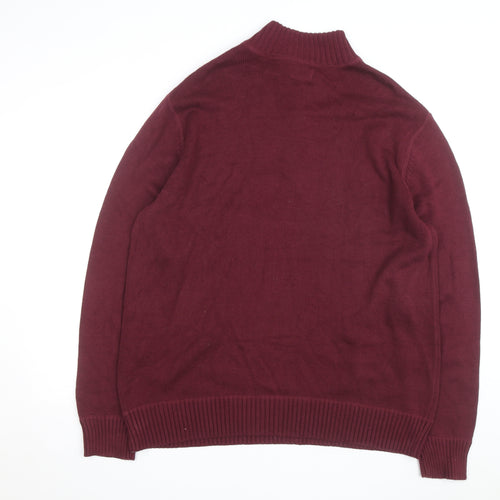 Eddie Bauer Mens XL Red 1/4 Zip Cotton Knit Jumper