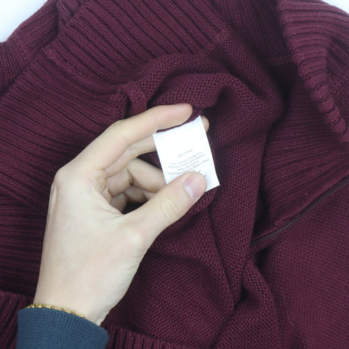 Eddie Bauer Mens XL Red 1/4 Zip Cotton Knit Jumper