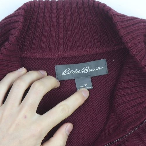 Eddie Bauer Mens XL Red 1/4 Zip Cotton Knit Jumper