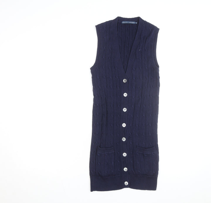 Ralph Lauren Women's Blue Cotton Knit Sleeveless Button Dress XS