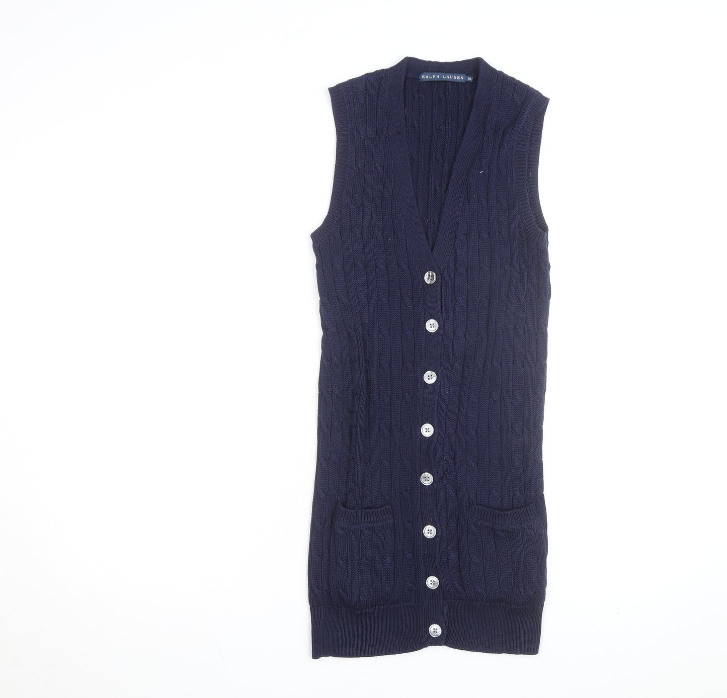 Ralph Lauren Women's Blue Cotton Knit Sleeveless Button Dress XS