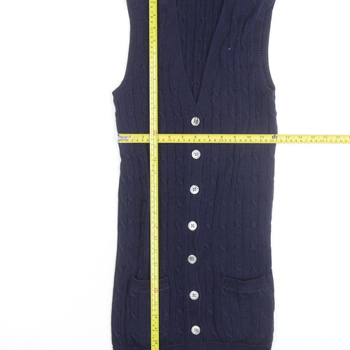 Ralph Lauren Women's Blue Cotton Knit Sleeveless Button Dress XS