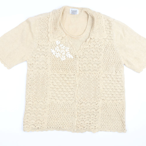 Teddi Women’s Beige Crochet Collared Short Sleeve Cardigan L