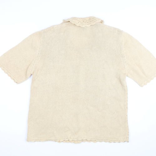Teddi Women’s Beige Crochet Collared Short Sleeve Cardigan L